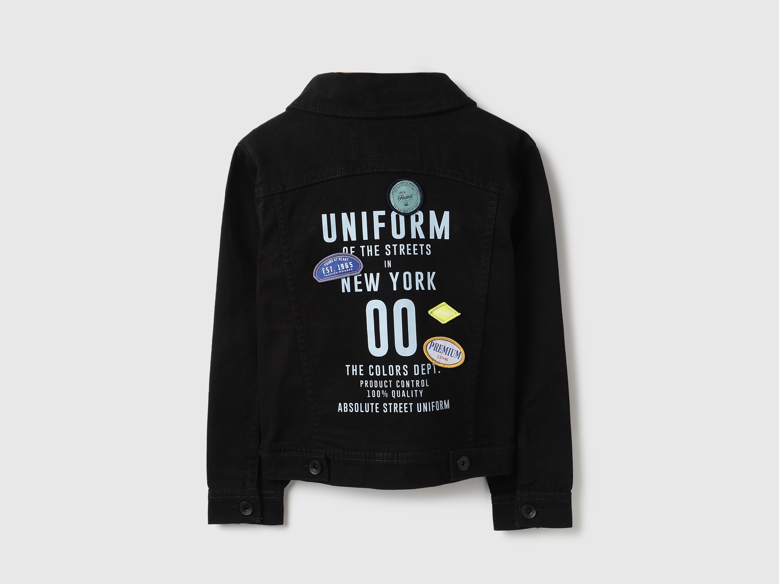 United Colors of Benetton Regular Fit Spread Collar Printed Denim Trucker Jacket