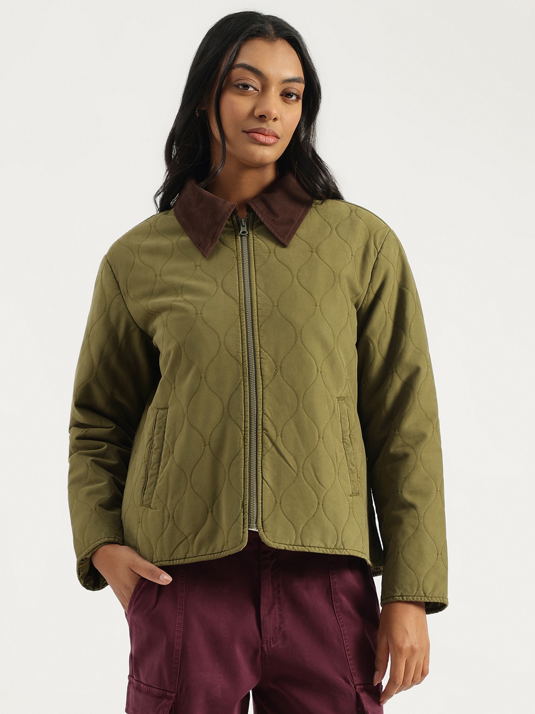 United Colors of Benetton Spread Collar Quilted Twill Jacket