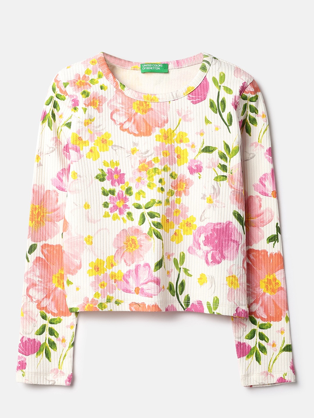 United Colors of Benetton Regular Fit Round Neck Floral Rib Top