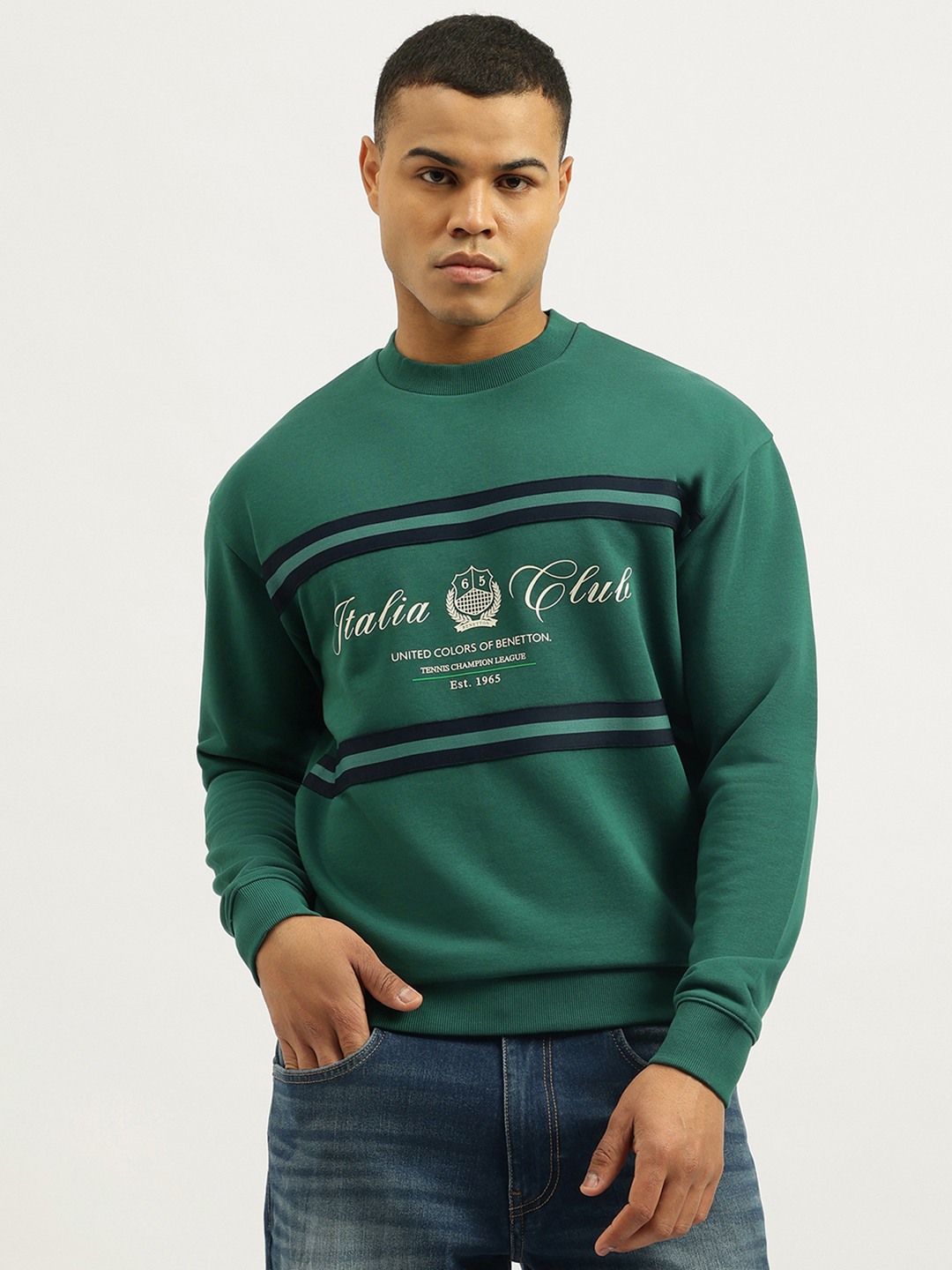 United Colors of Benetton Oversized Fit Crew Neck Typography Classic Terry Sweatshirt
