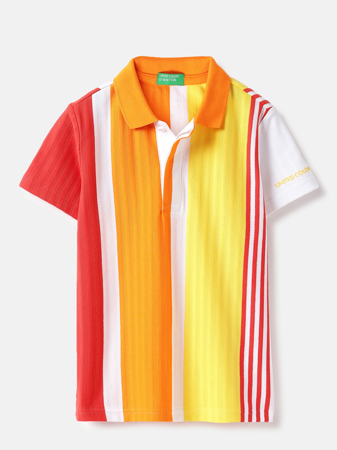 United Colors of Benetton Regular Fit Polo Neck Striped Vertical Structure Engineered T-Shirt