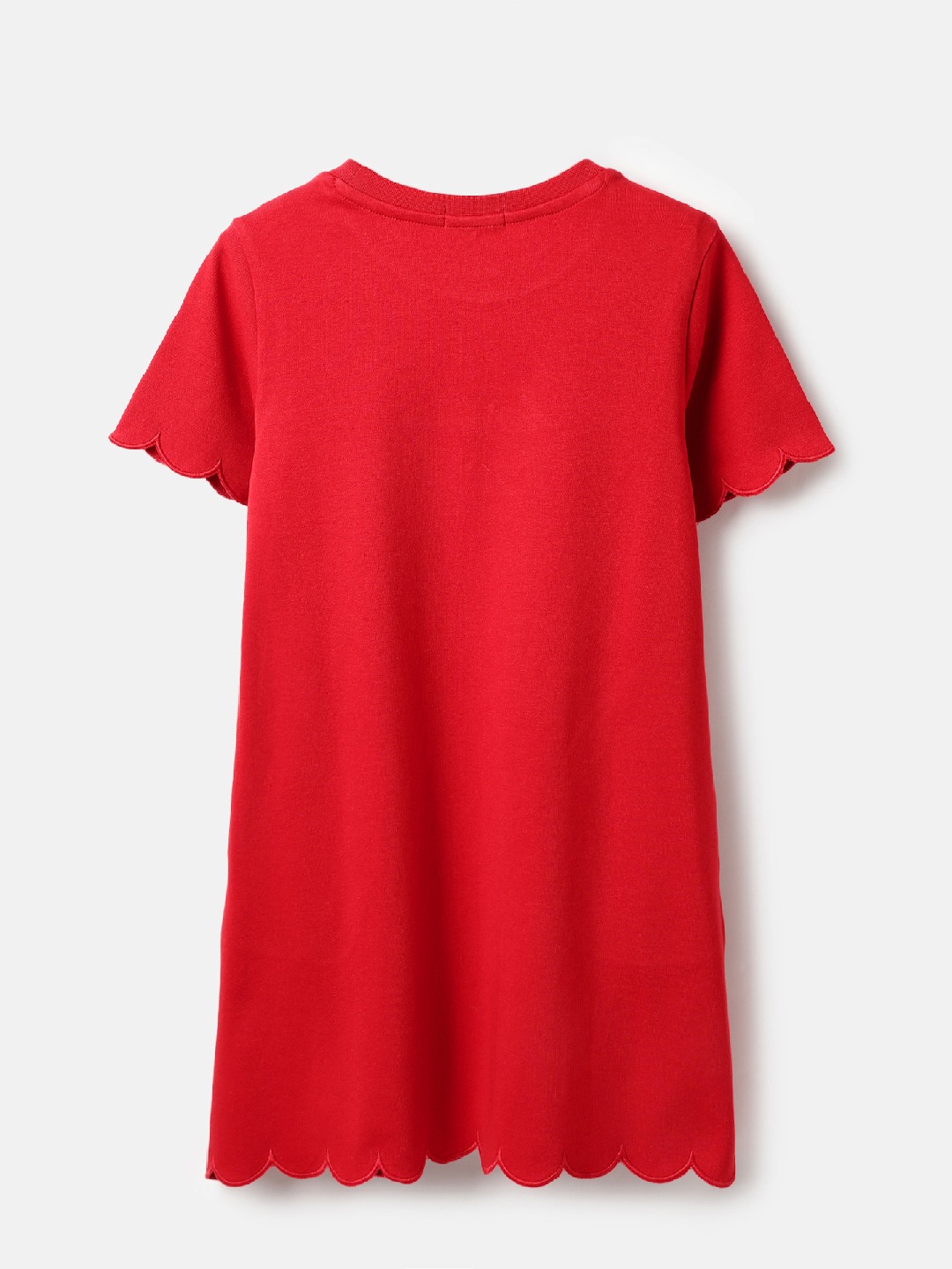 United Colors of Benetton Regular Fit Round Neck Solid Embroidered Plutch Scalloped Edge T-Shirt Dress