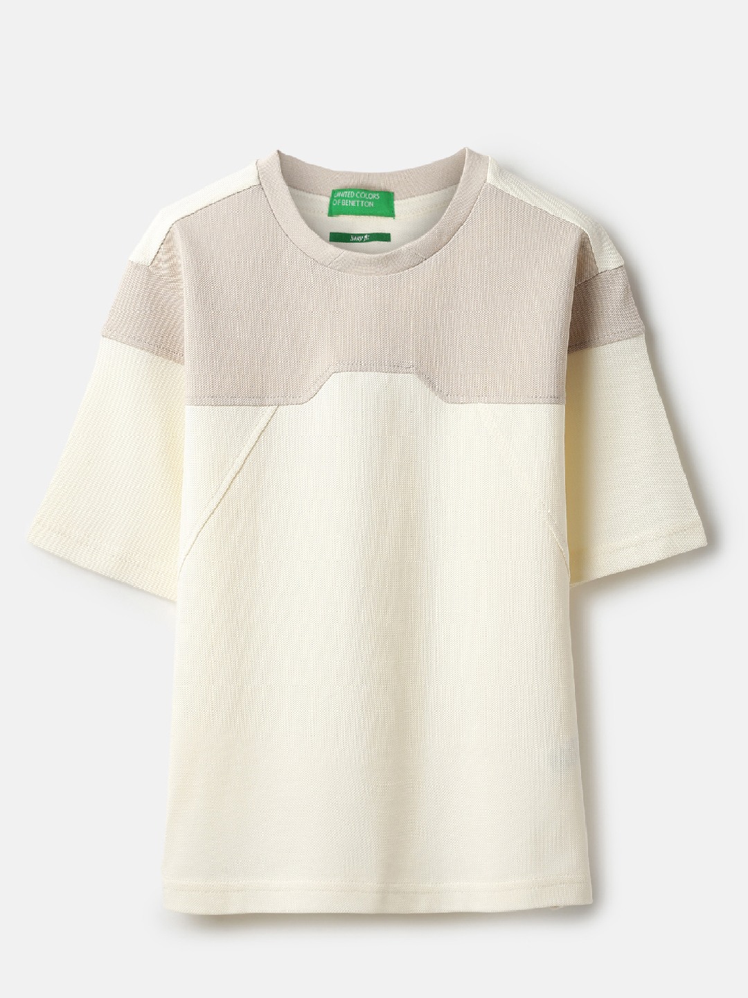 United Colors of Benetton Boxy Fit Round Neck Tonal Colorblock Pique T-Shirt