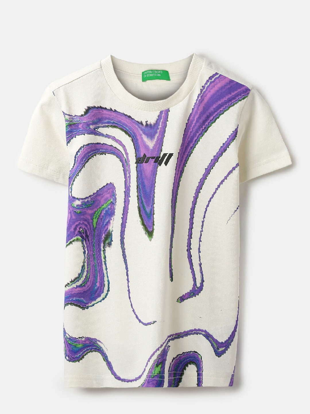 United Colors of Benetton Regular Fit Round Neck Printed Digital Wave T-Shirt