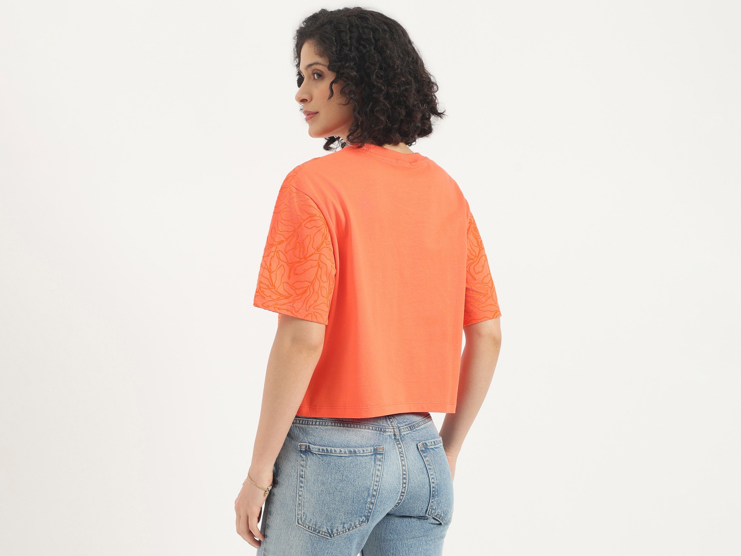 United Colors Of Benetton Round Neck Printed All Over Tonal Flock T-Shirt