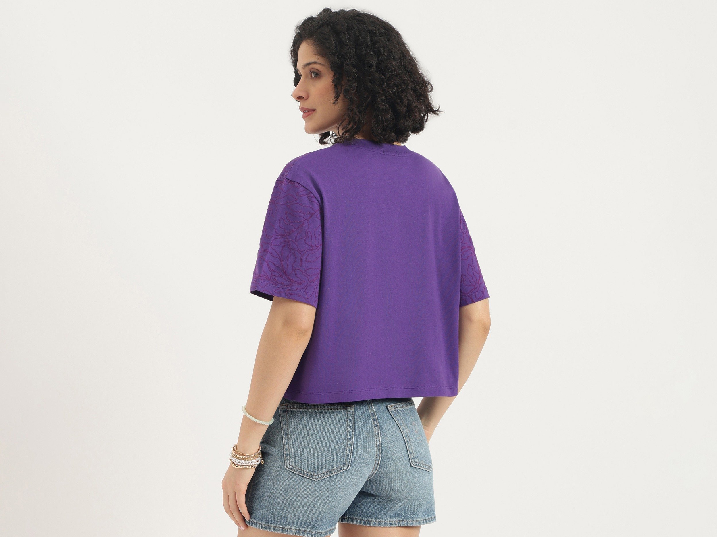 United Colors Of Benetton Round Neck Printed All Over Tonal Flock T-Shirt