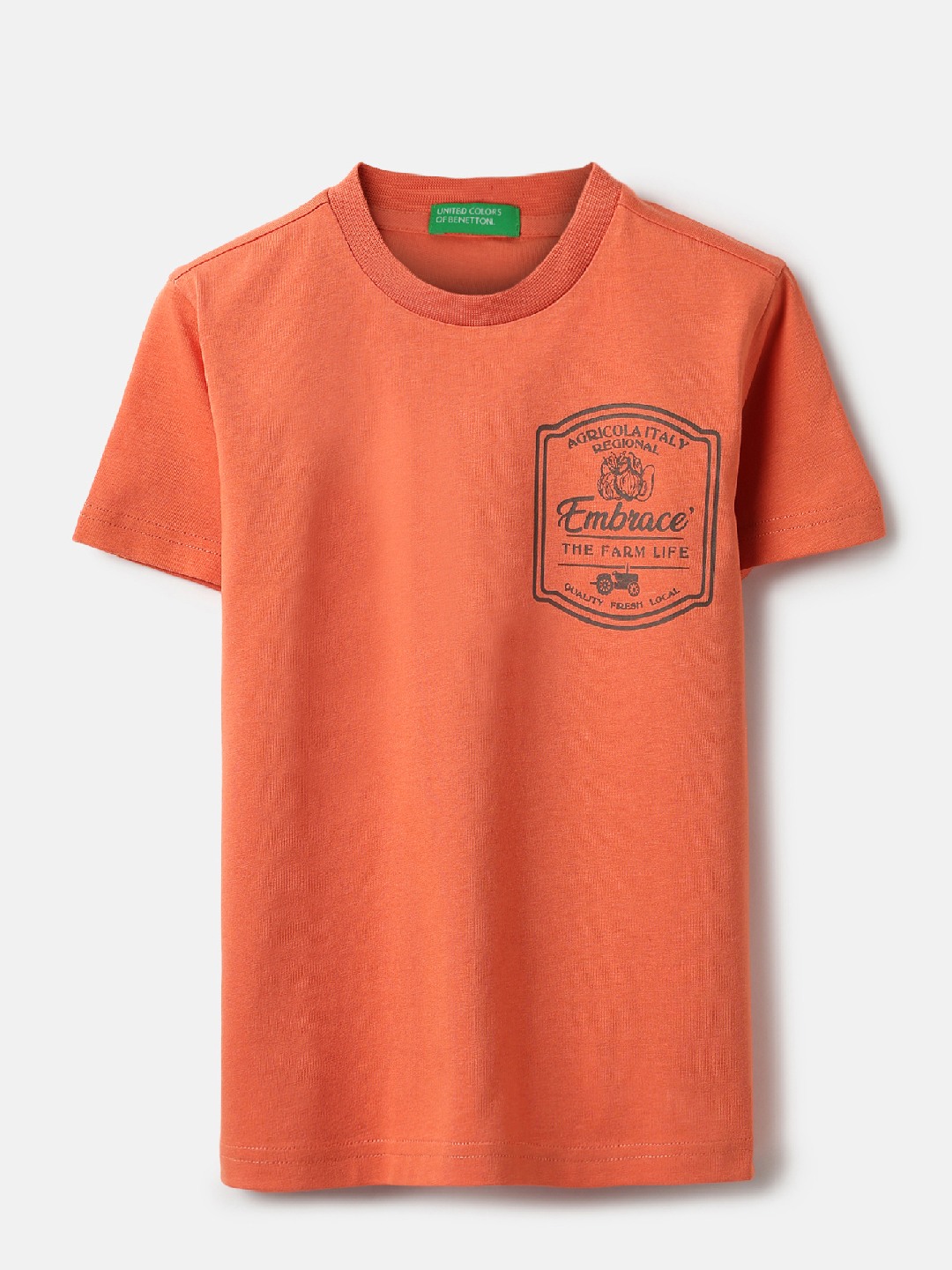 United Colors of Benetton Regular Fit Round Neck Embrace The Farm Life Side Print T-Shirt