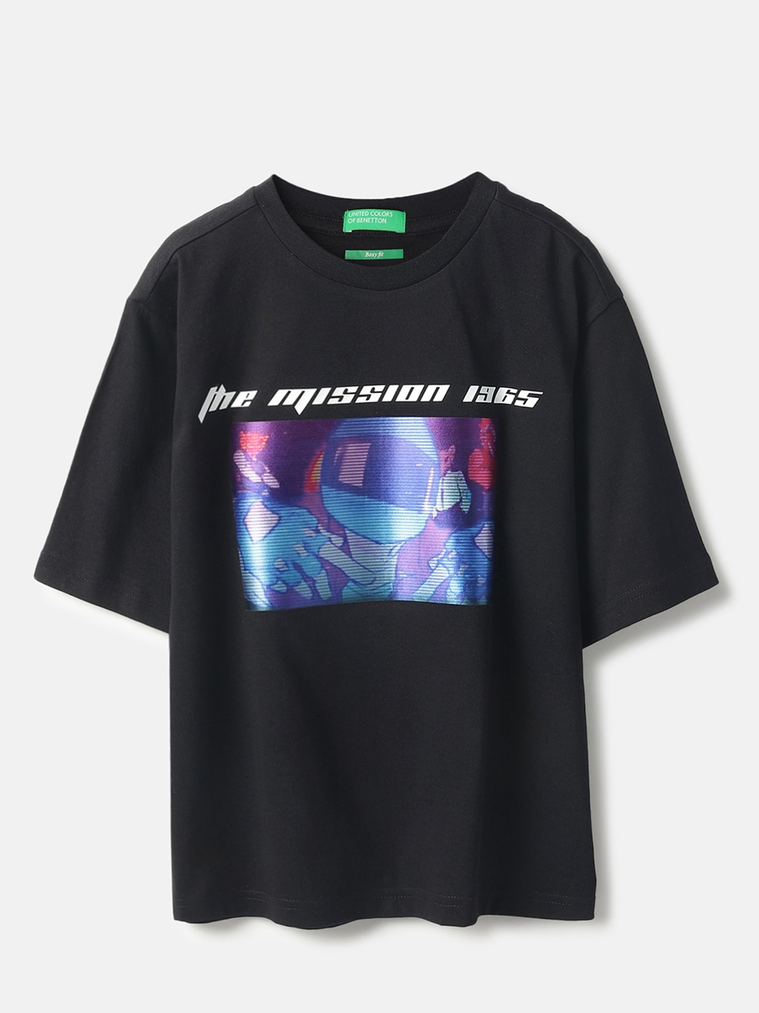 United Colors of Benetton Boxy Fit Round Neck Printed Digital Fabric Transfer T-Shirt