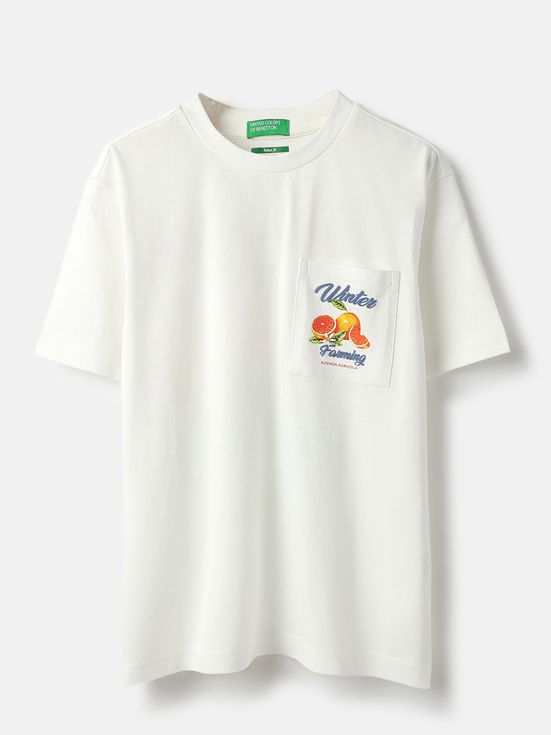 United Colors of Benetton Relaxed Fit Round Neck Printed From The Barn Back Print T-Shirt