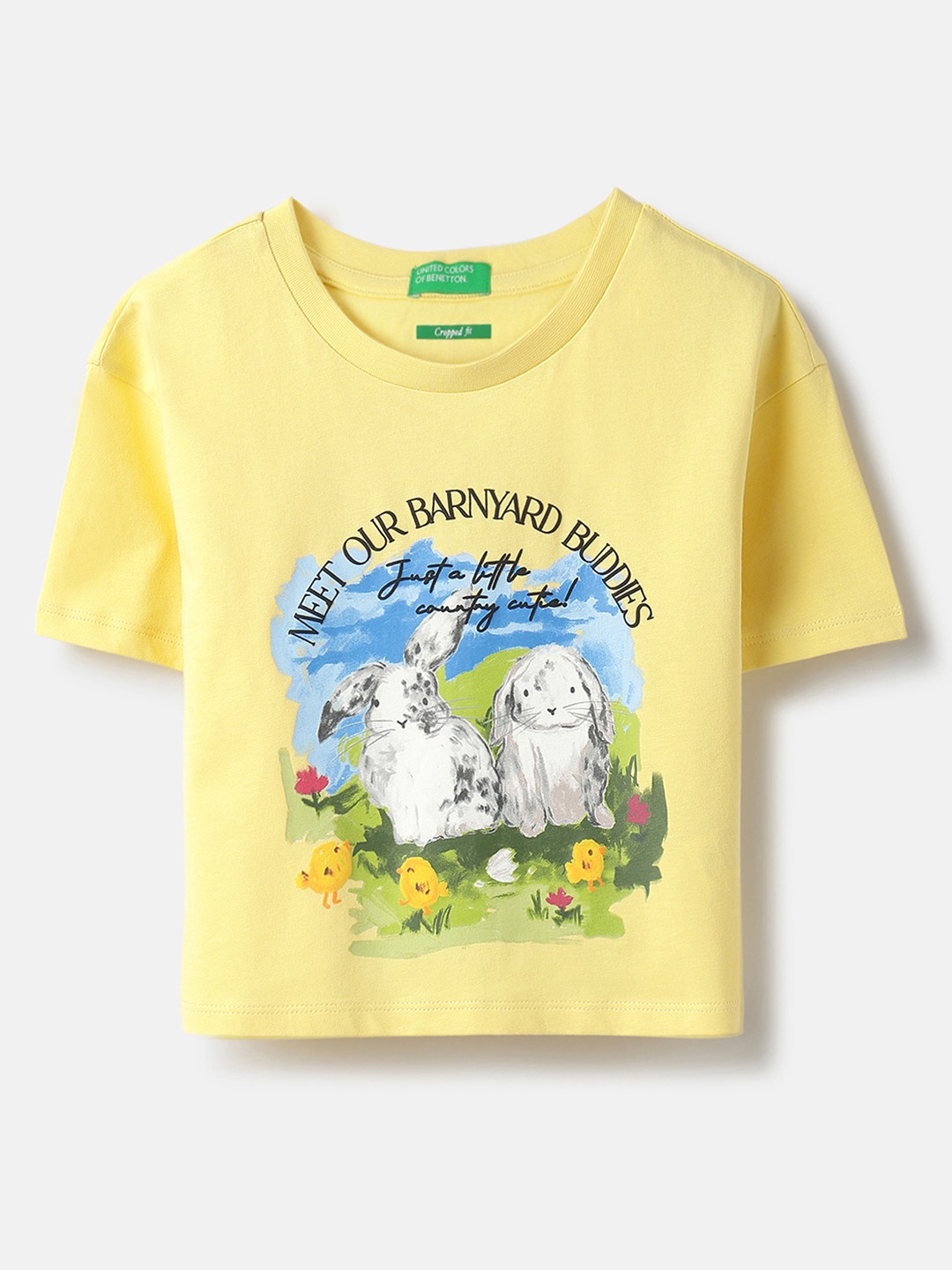 United Colors of Benetton Cropped Fit Round Neck Graphic Print T-Shirt