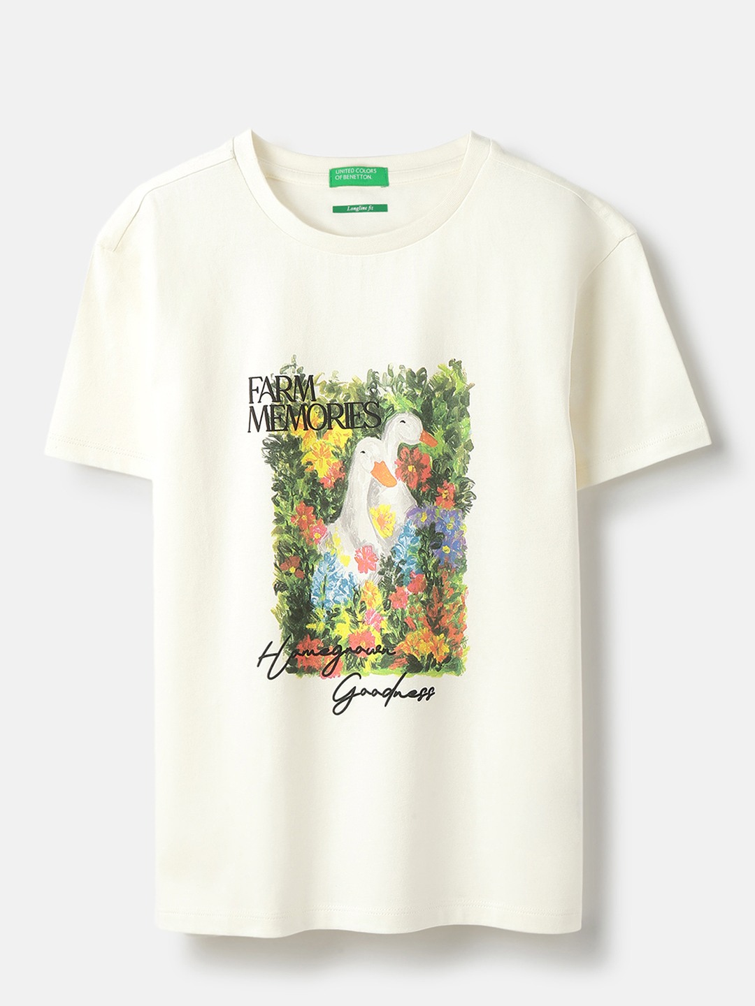 United Colors of Benetton Longline Fit Round Neck Graphic Print T-Shirt