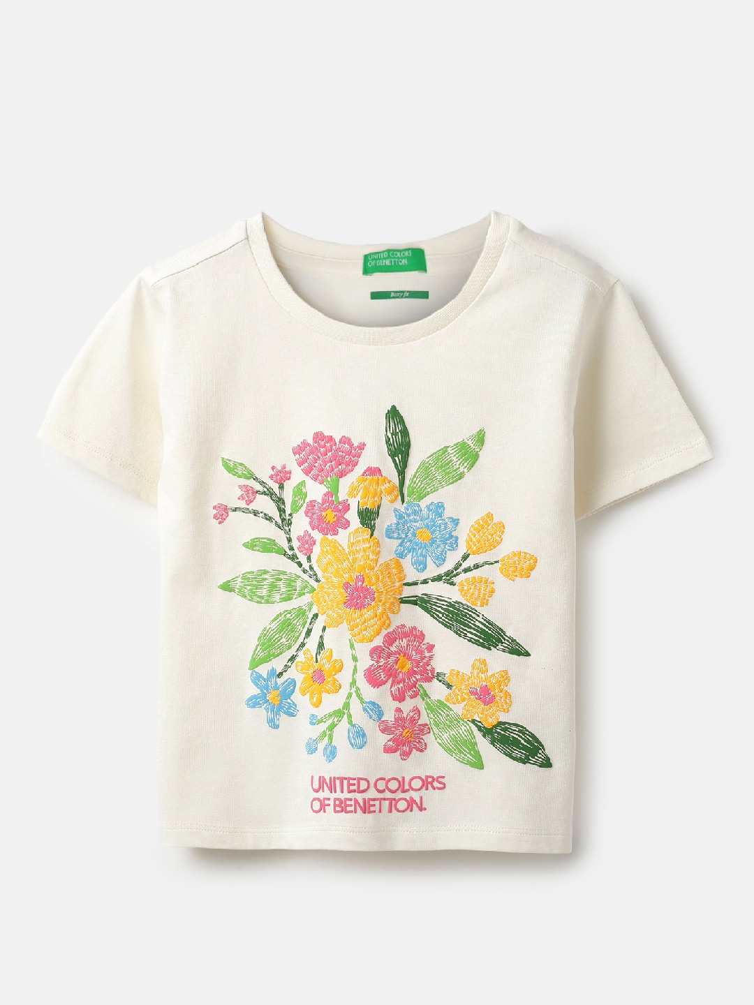 United Colors of Benetton Boxy Fit Round Neck Floral Puff Print T-Shirt