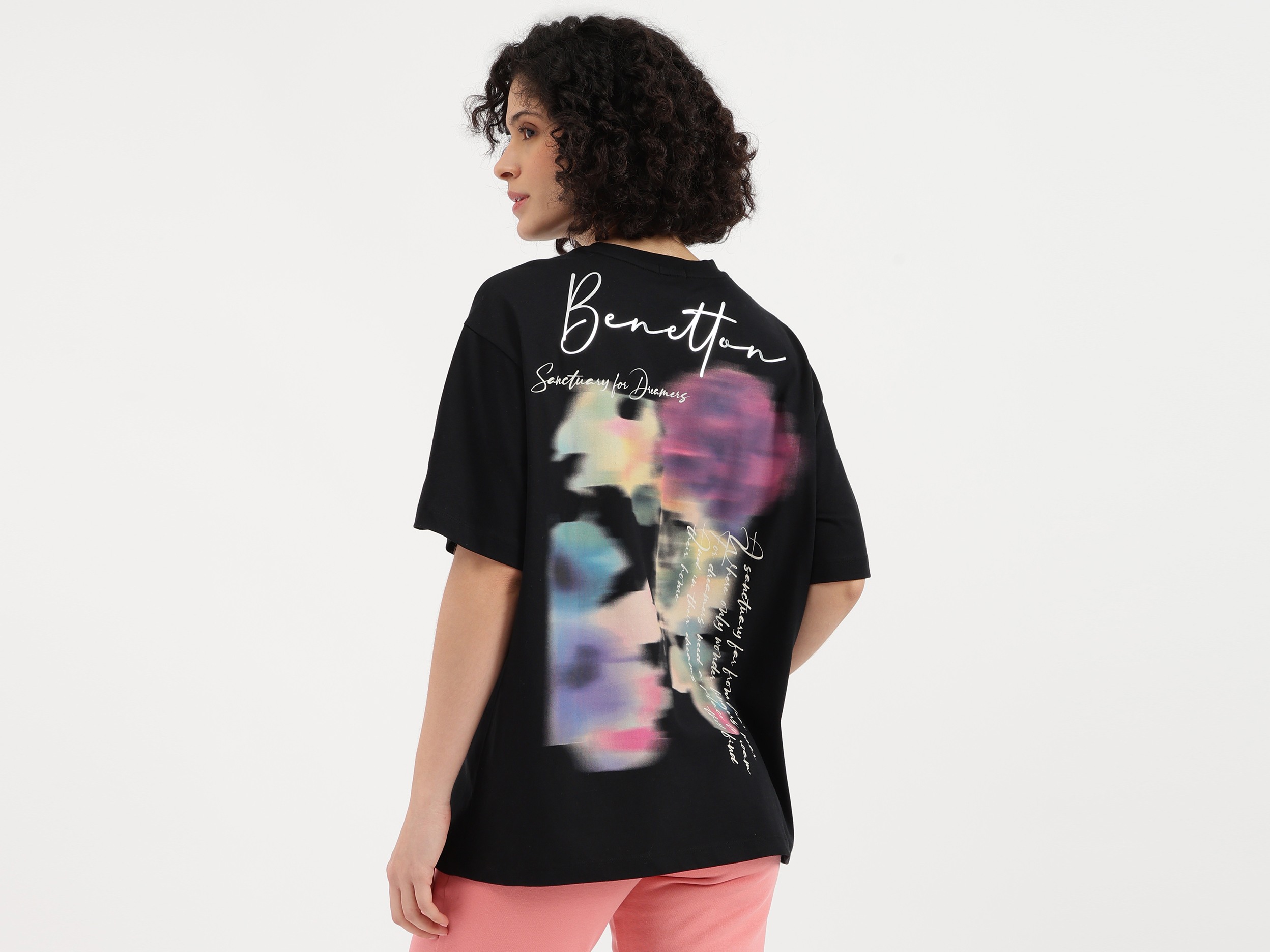 United Colors of Benetton Round Neck Back Diffused Floral T-Shirt