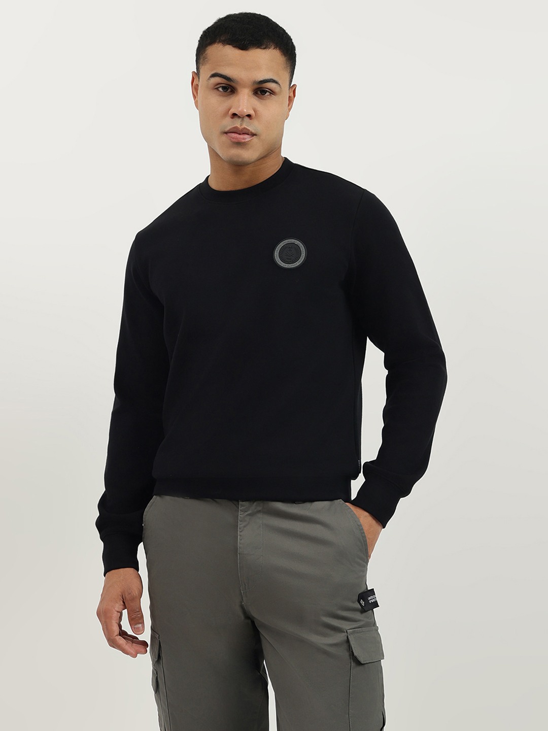 United Colors of Benetton Regular Fit Crew Neck Solid Branded Interlock Sweatshirt