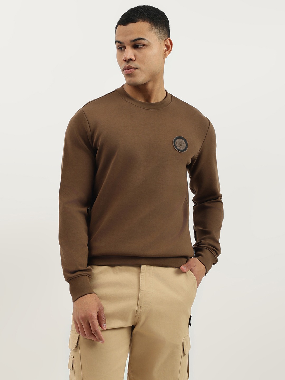 United Colors of Benetton Regular Fit Crew Neck Solid Branded Interlock Sweatshirt