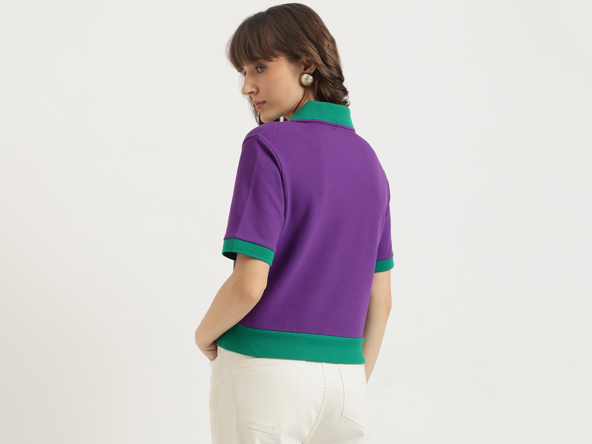 United Colors of Benetton Polo Neck Solid Plutch Branding T-Shirt