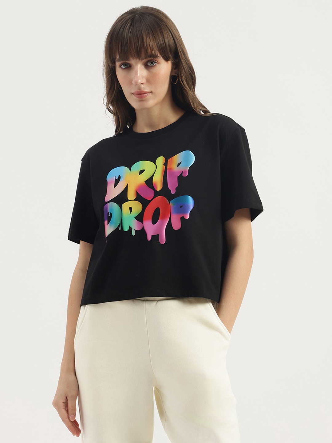 United Colors of Benetton Round Neck Typography Ombre Slogan T-Shirt