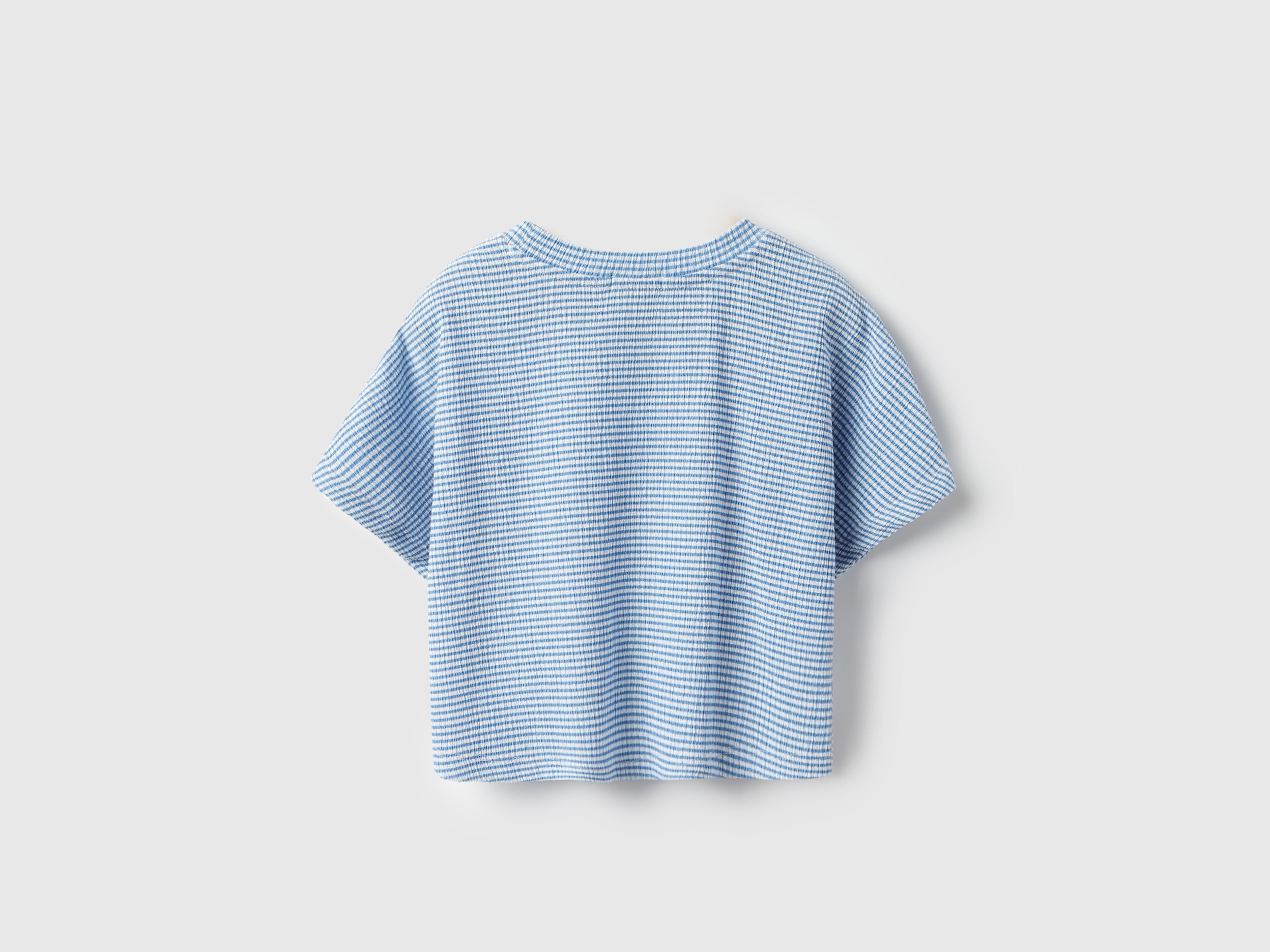 United Colors Of Benetton Cropped Fit Round Neck Striper Crinkle T-Shirt