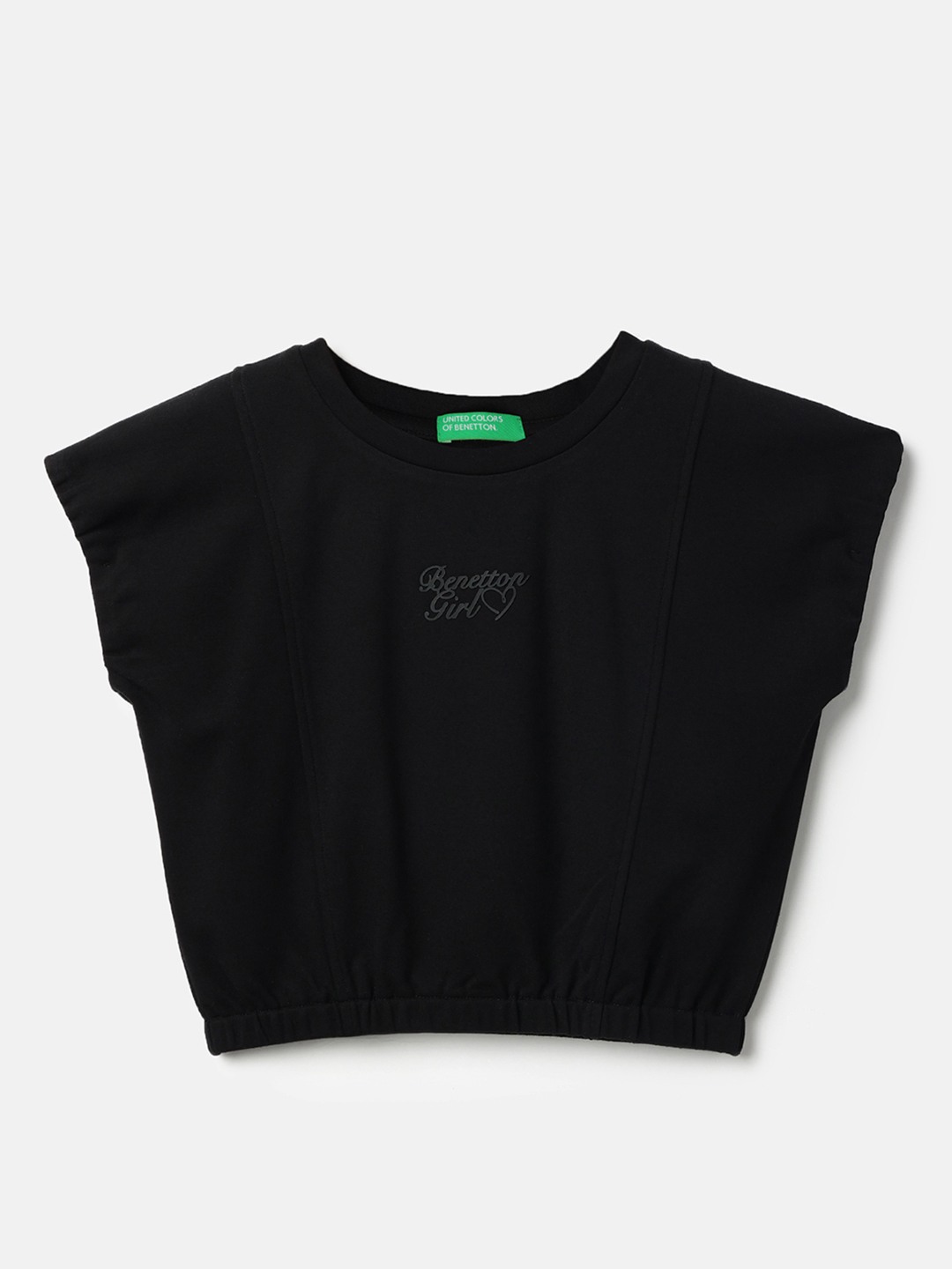 United Colors of Benetton Cropped Fit Round Neck Solid Interlock Top