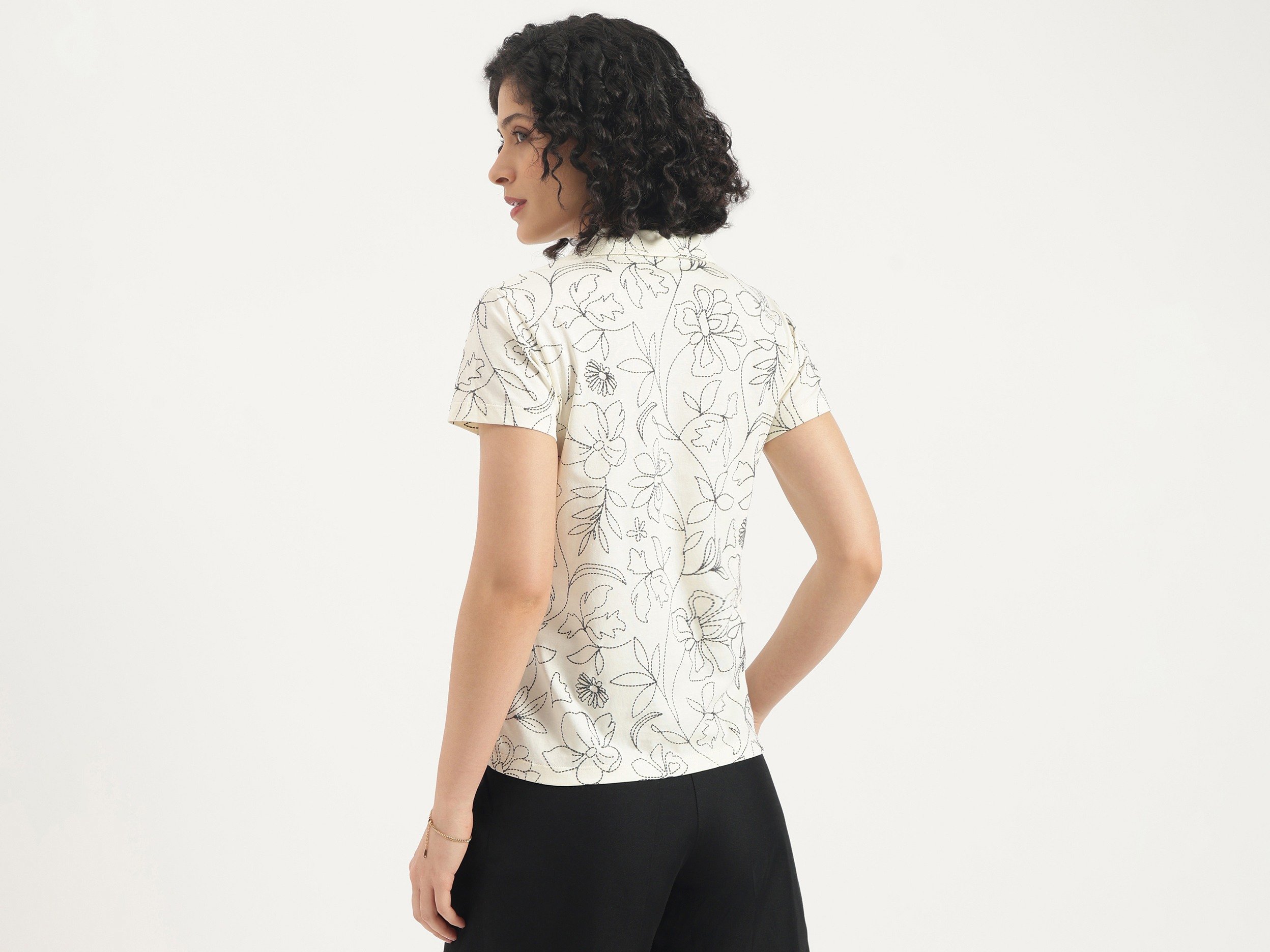 United Colors Of Benetton Johny Collar Printed All Over Puff T-Shirt