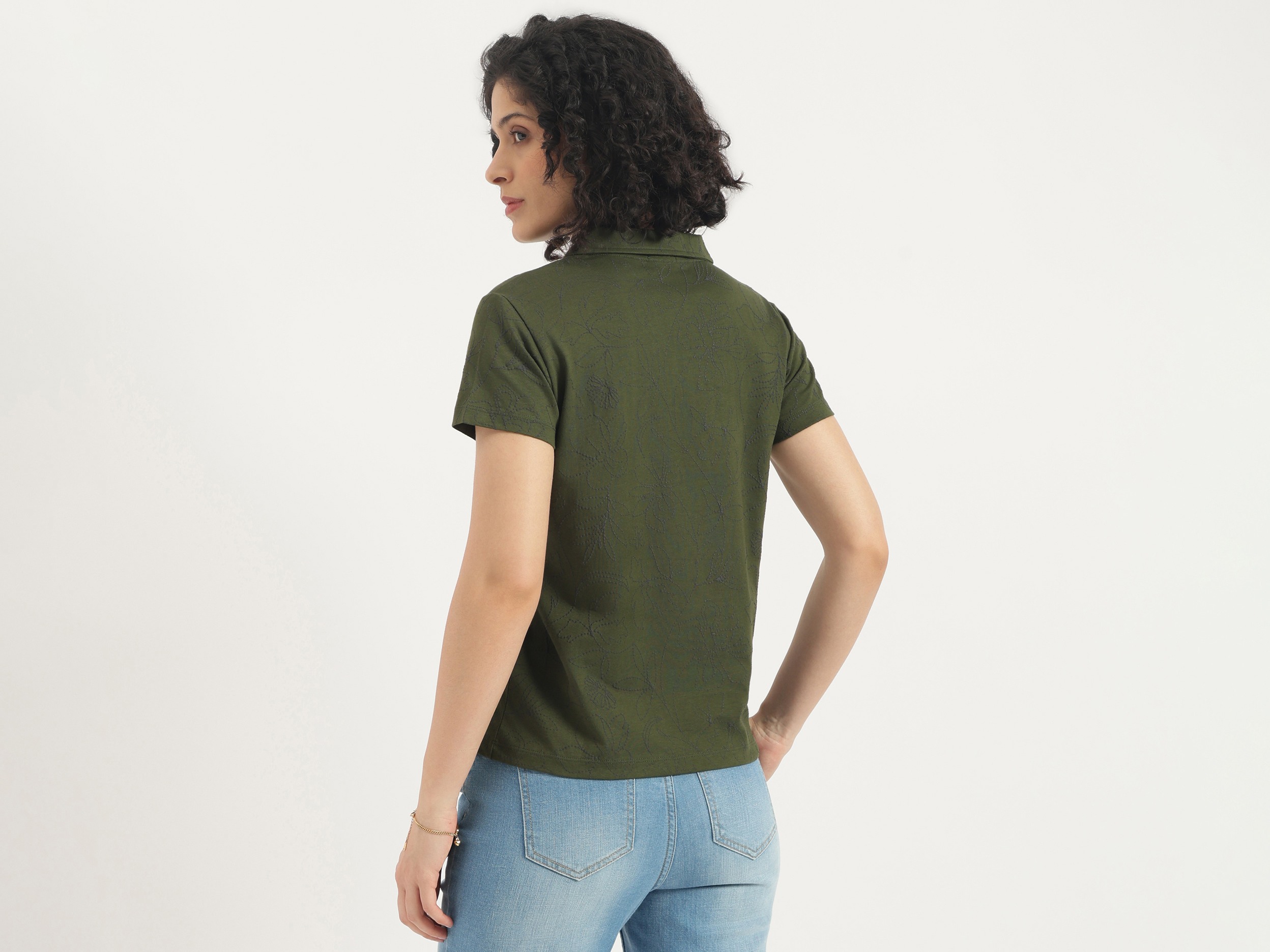 United Colors Of Benetton Johny Collar Printed All Over Puff T-Shirt