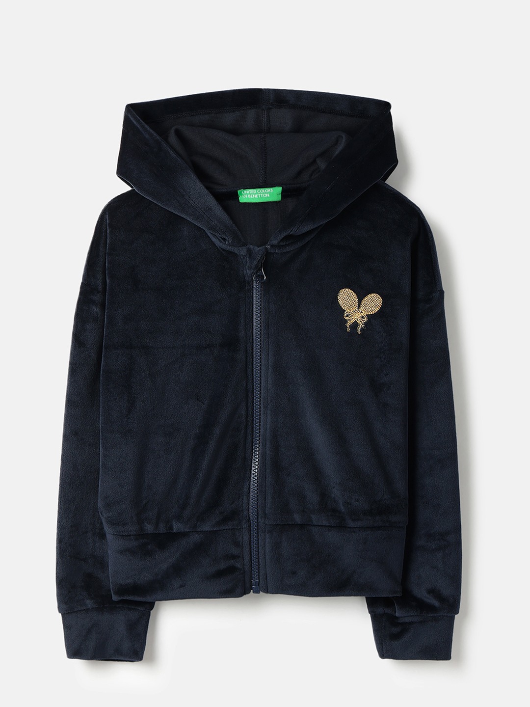 United Colors of Benetton Regular Fit Hooded Neck Embroidered Velour Sweatshirt