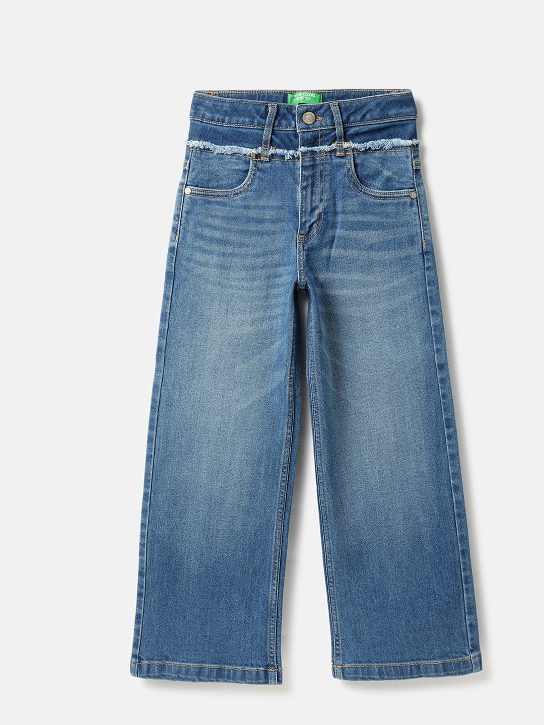 United Colors of Benetton Solid Straight Fit Contrast Waistband Denim Jeans