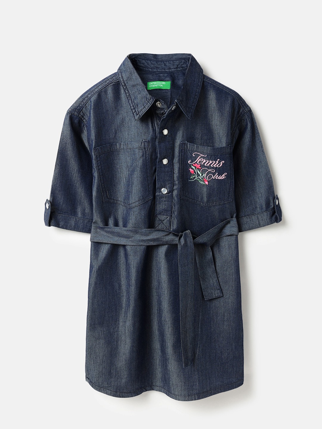 United Colors of Benetton Regular Fit Spread Collar Solid Tencel Shirt Dress