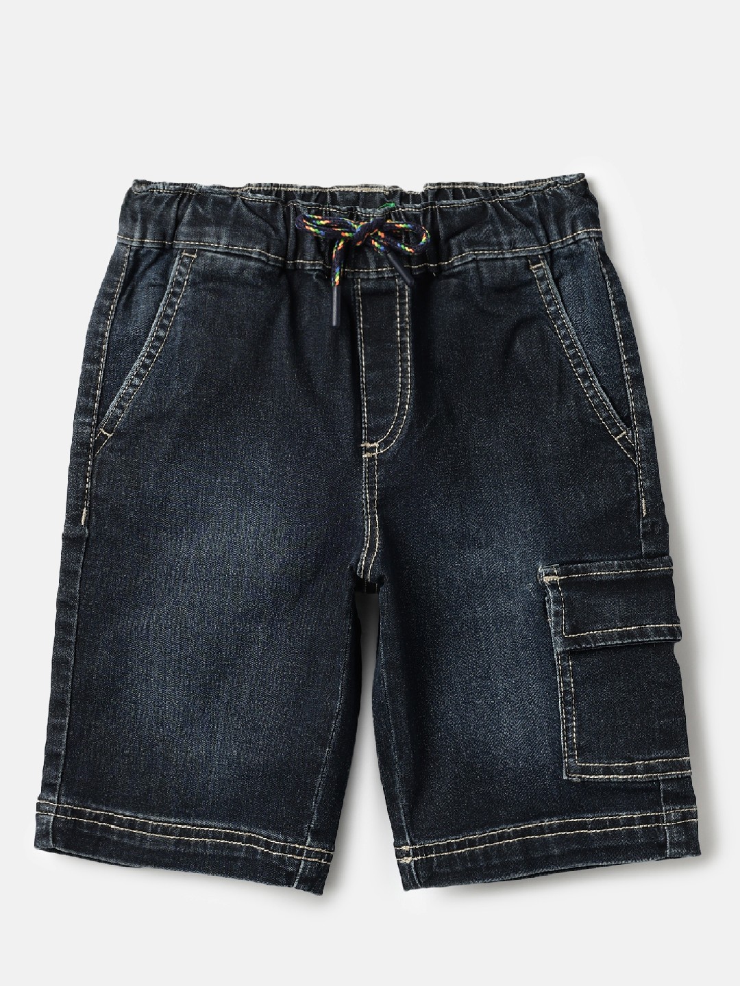 United Colors of Benetton Solid Regular Fit Cargo Denim Shorts