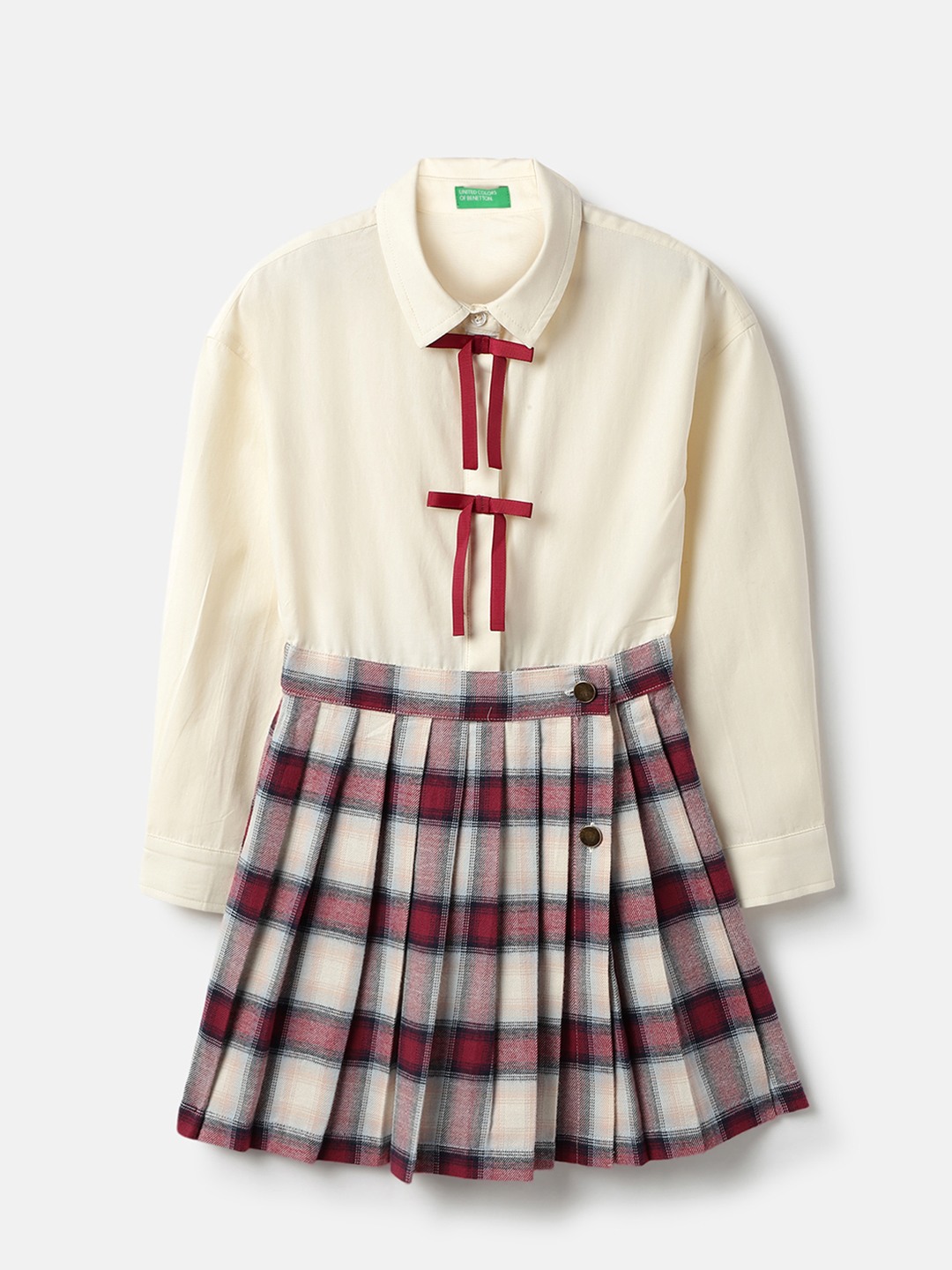 United Colors of Benetton Regular Fit Shirt Collar Checkered Dress