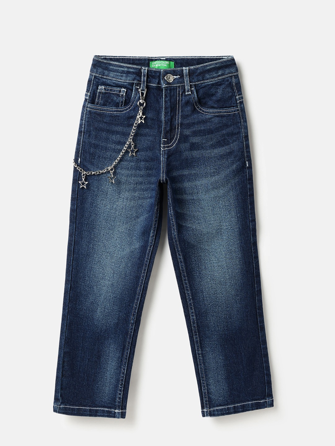 United Colors of Benetton Solid Straight Fit Chain Details With Denim Jeans