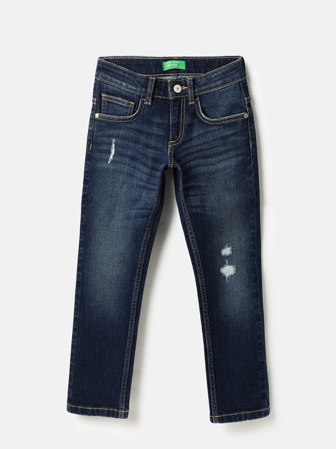 United Colors of Benetton Embroidered Slim Fit Dark Wash Denim Jeans
