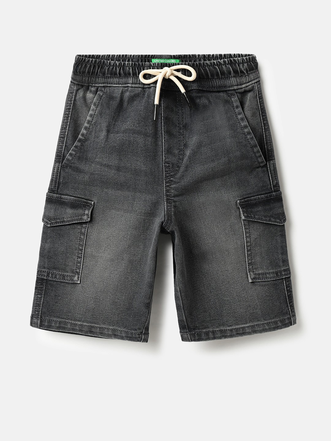 United Colors of Benetton Solid Regular Fit Cargo Denim Shorts