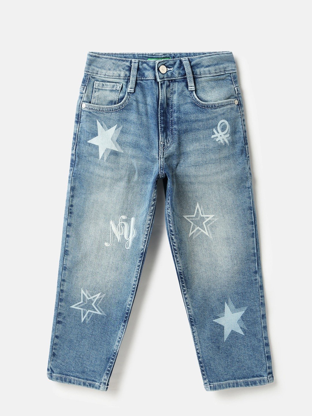 United Colors of Benetton Printed Mom Fit Star Print Denim Jeans
