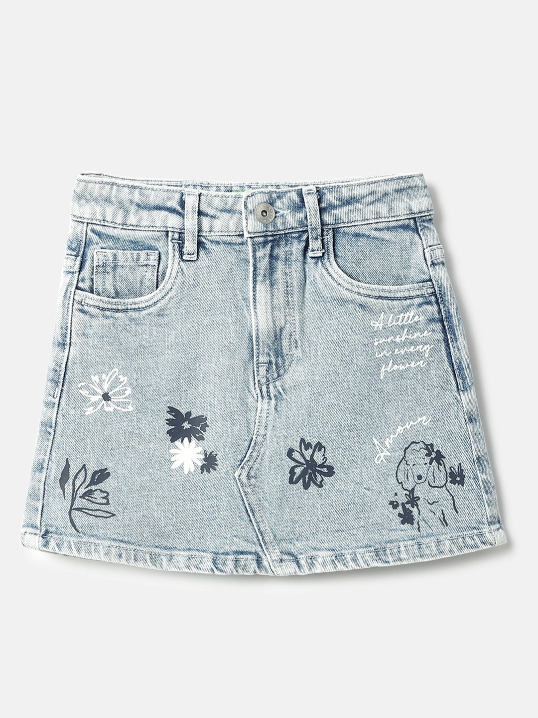 United Colors of Benetton Poodle Printed Regular Fit Ice Wash Denim Skirt