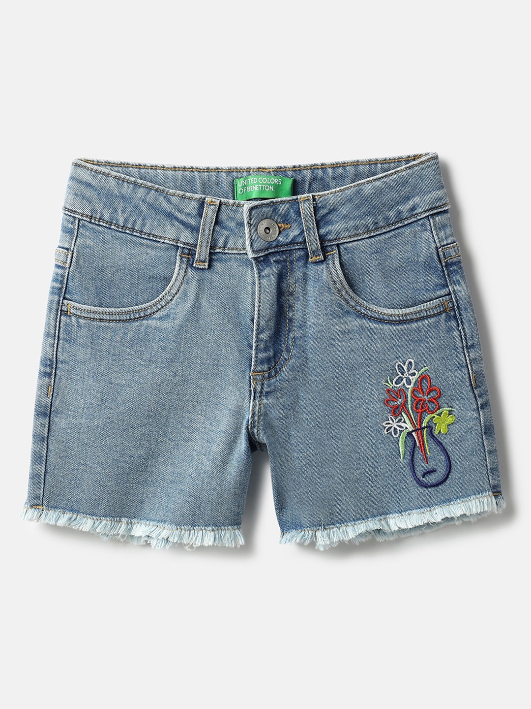 United Colors of Benetton Floral Embroidered Regular Fit Denim Shorts
