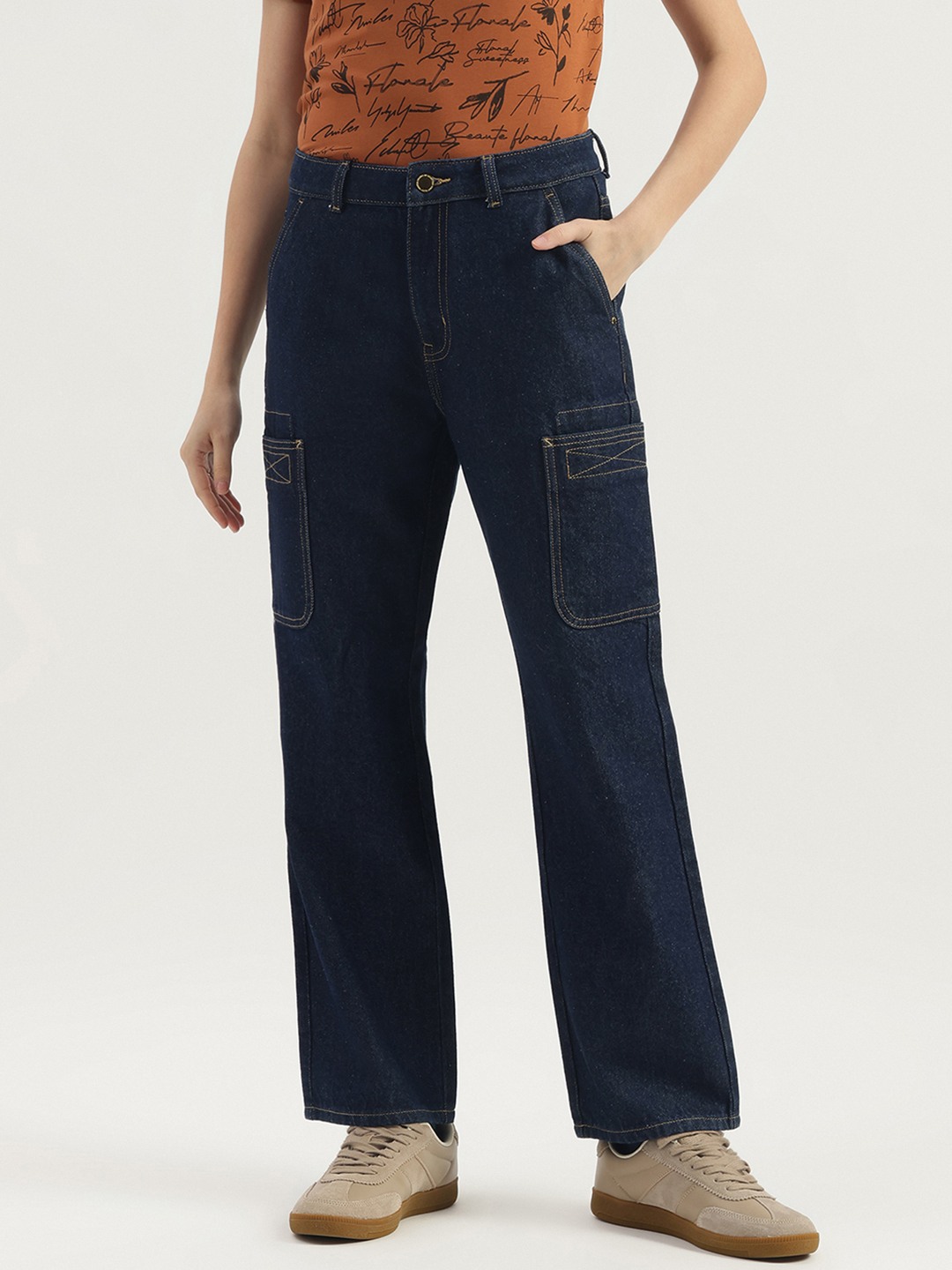 United Colors of Benetton Solid Straight Fit Utility Denim Jeans