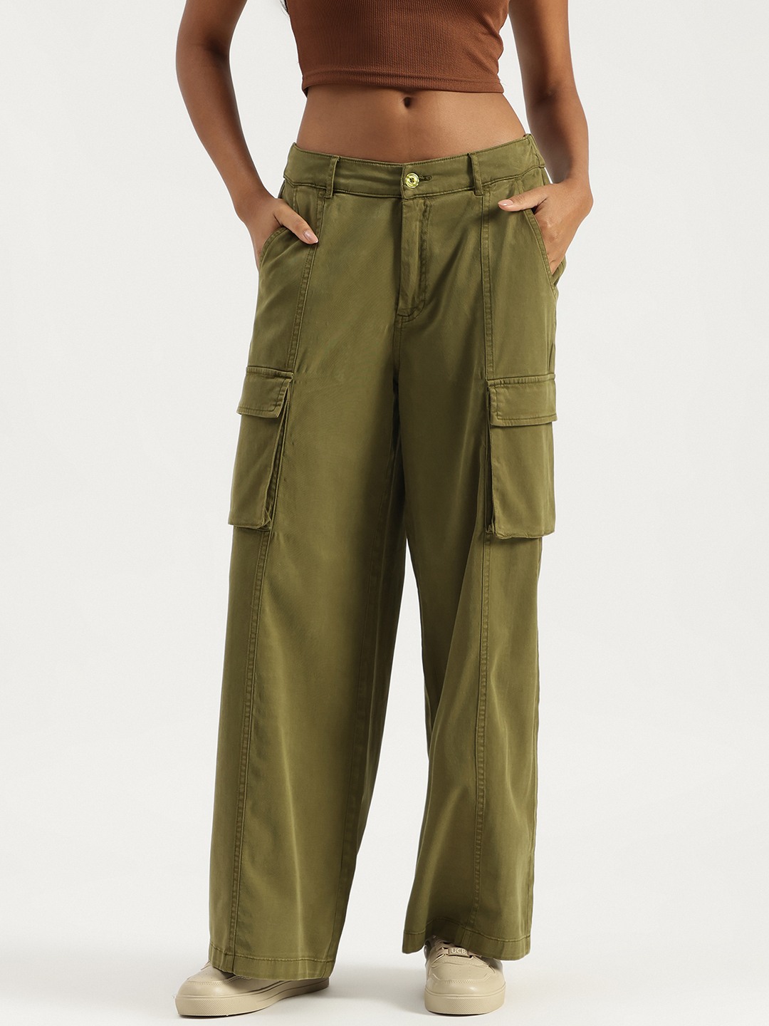 United Colors of Benetton Solid Easy Pull On Washed Cargo Pants