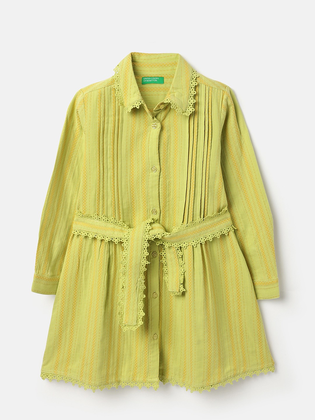 United Colors of Benetton Regular Fit Spread Collar Lace Shirt Dress