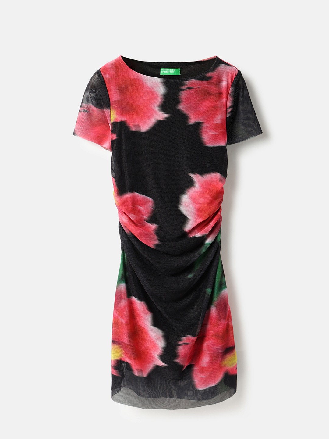 United Colors of Benetton Round Neck Floral Print Large Mesh Bodycon Dress