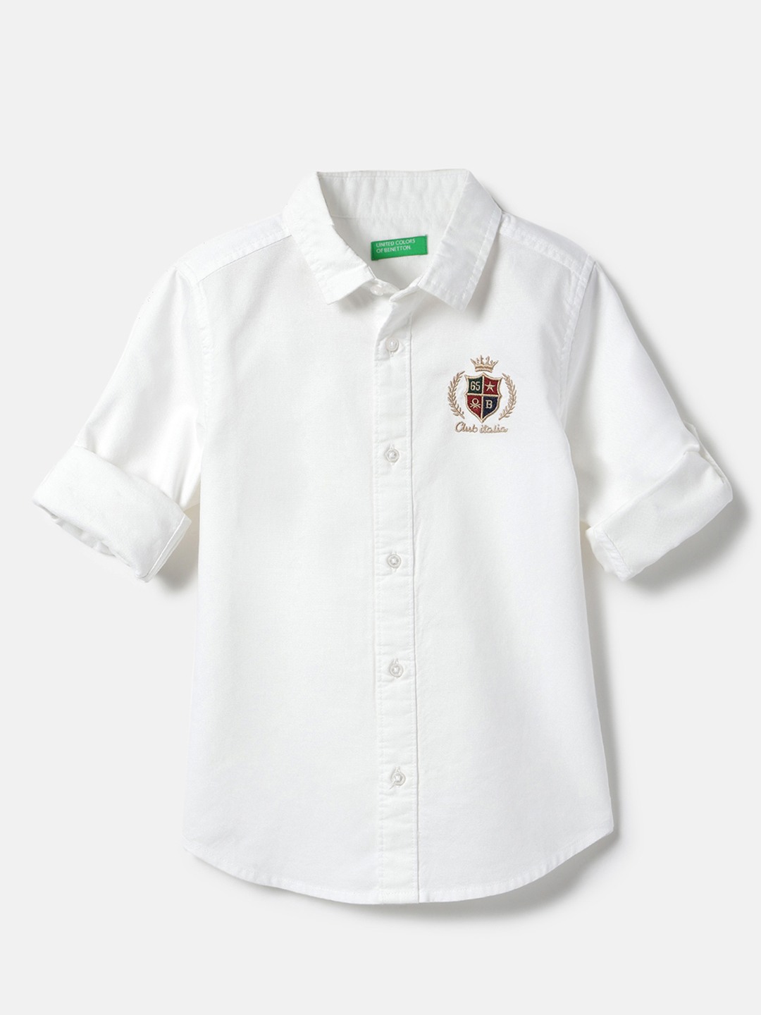 United Colors of Benetton Regular Fit Spread Collar Embroidered Badge Shirt