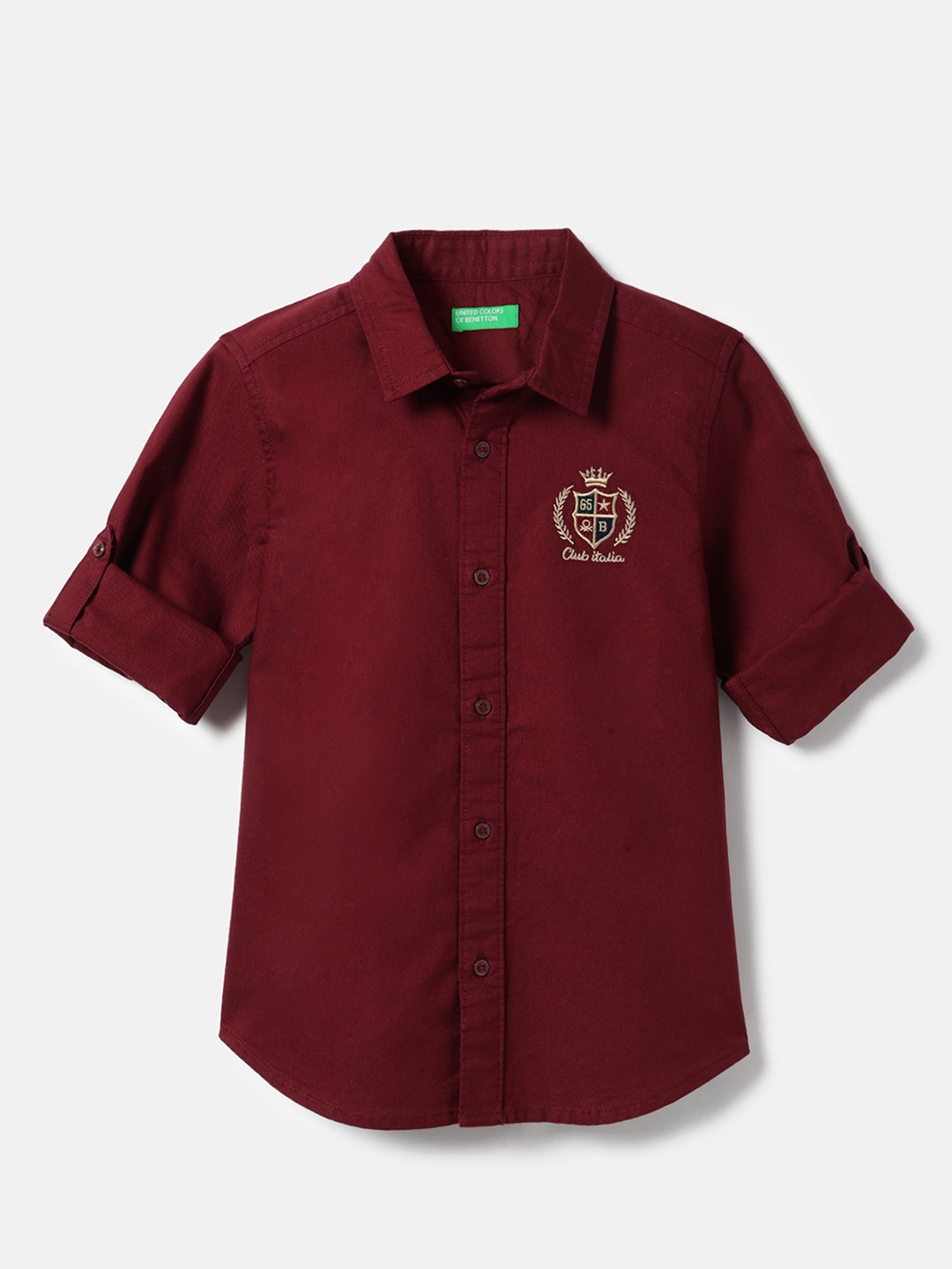 United Colors of Benetton Regular Fit Spread Collar Embroidered Badge Shirt