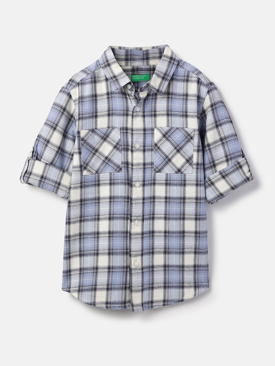 United Colors of Benetton Regular Fit Spread Collar Checkered Double Pocket Soft Flannel Shirt