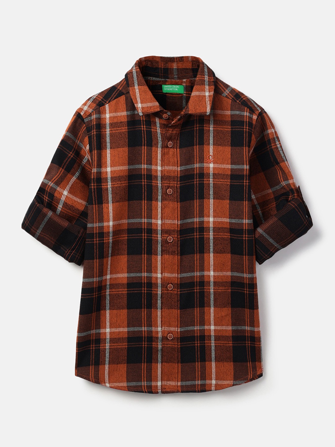 United Colors of Benetton Regular Fit Spread Collar Checkered Light Brushed Check Shirt