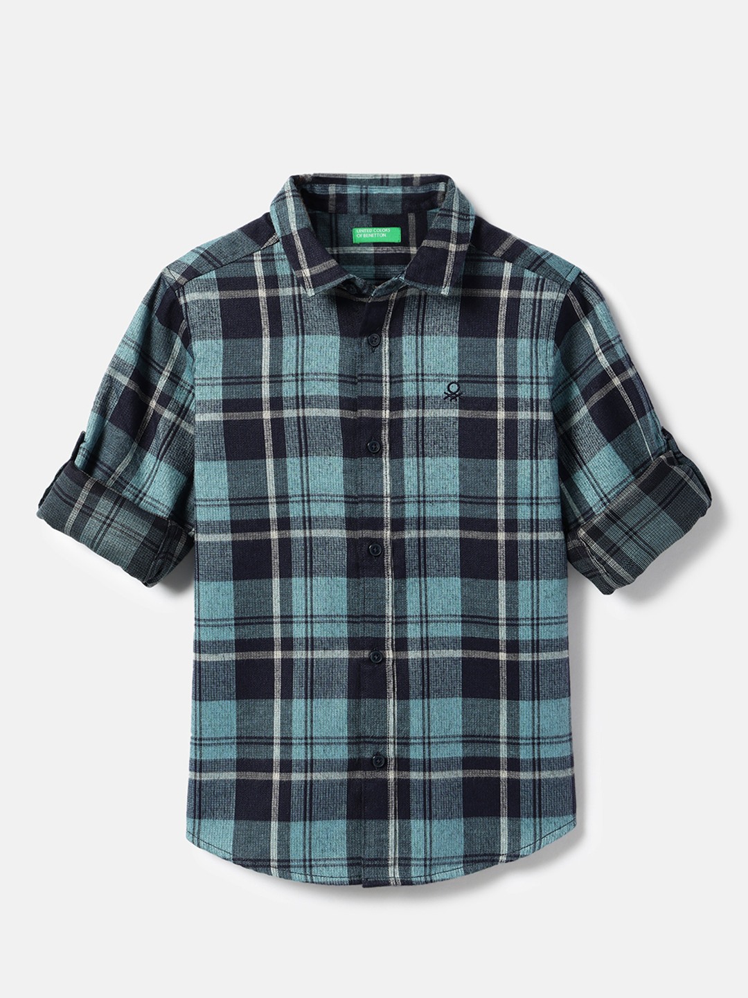 United Colors of Benetton Regular Fit Spread Collar Fake Cord Check Shirt
