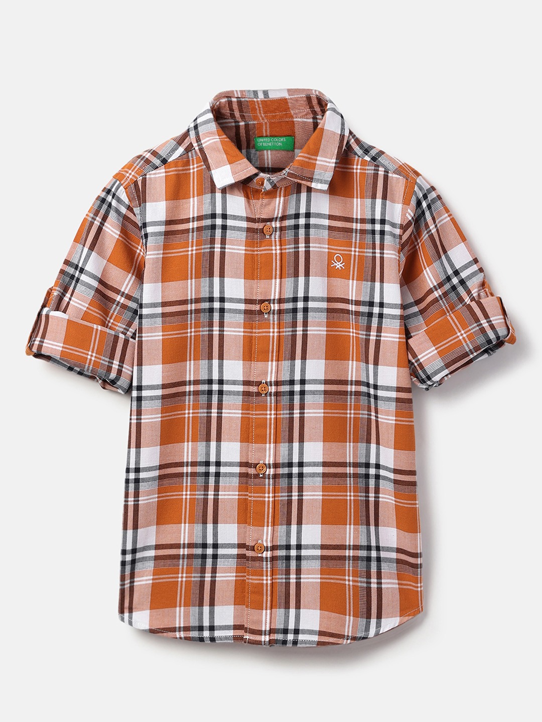 United Colors of Benetton Regular Fit Spread Collar Checkered Twill Check Shirt