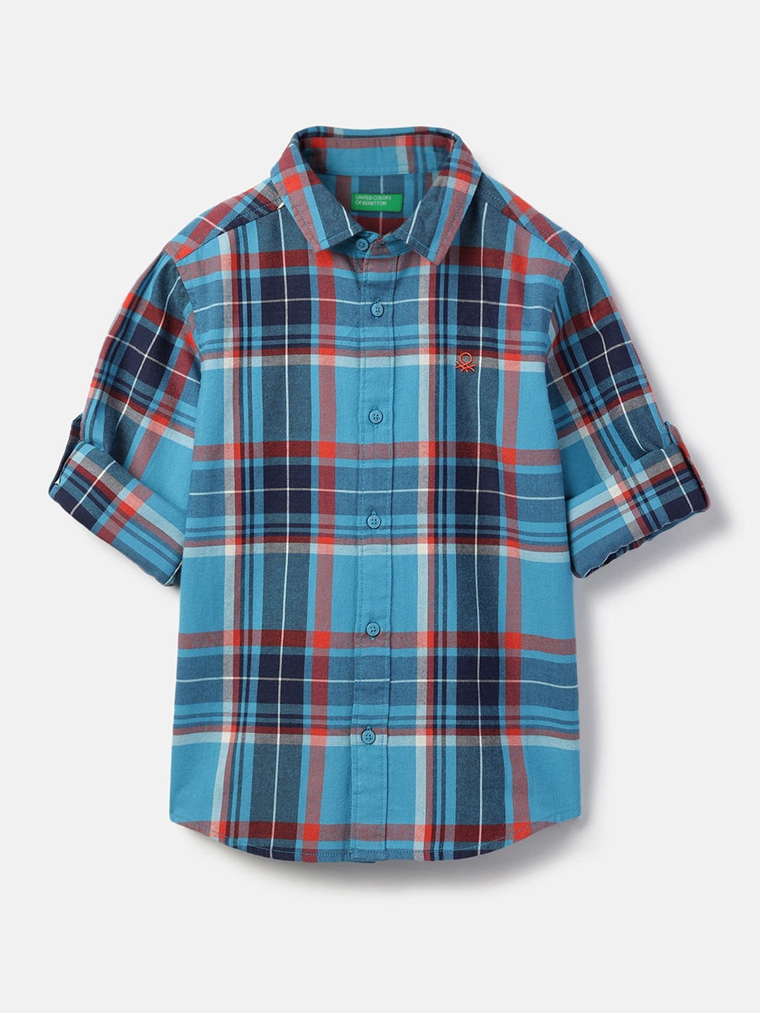 United Colors of Benetton Regular Fit Spread Collar Checkered Brushed Flannel Shirt