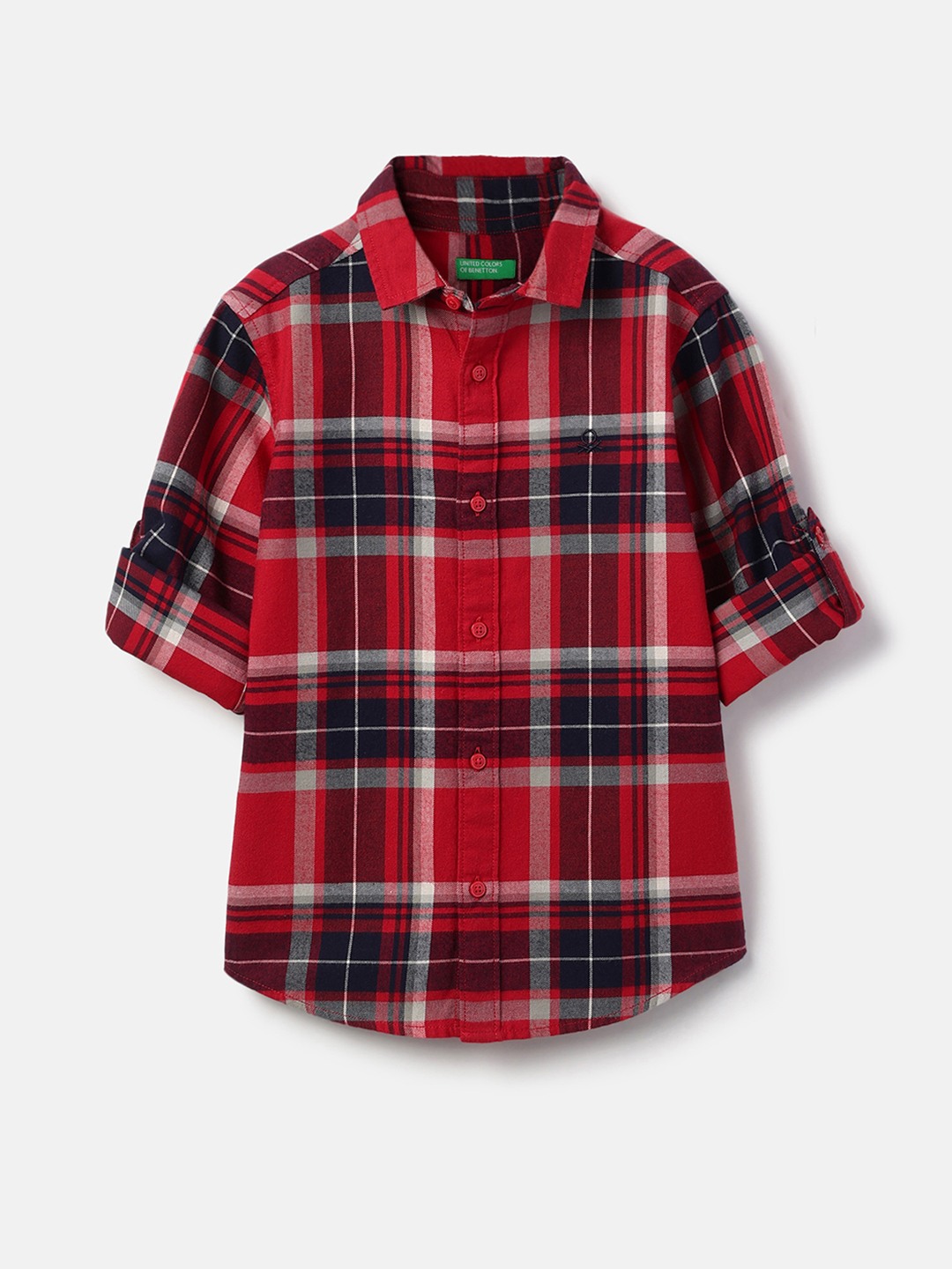 United Colors of Benetton Regular Fit Spread Collar Checkered Brushed Flannel Shirt