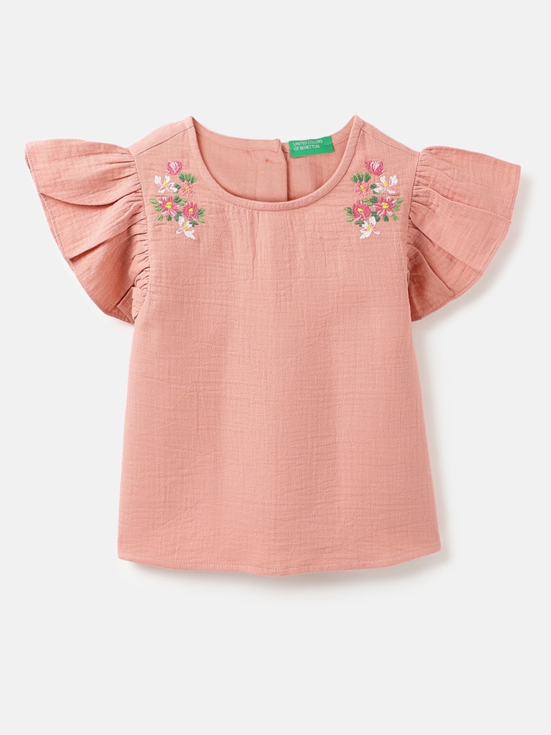 United Colors of Benetton Regular Fit Round Neck Embroidered Cheesecloth Top