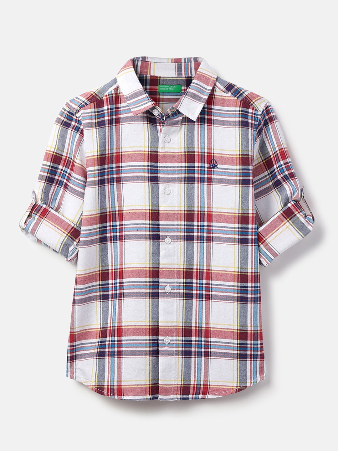 United Colors of Benetton Regular Fit Spread Collar Checkered Oxford Check Shirt